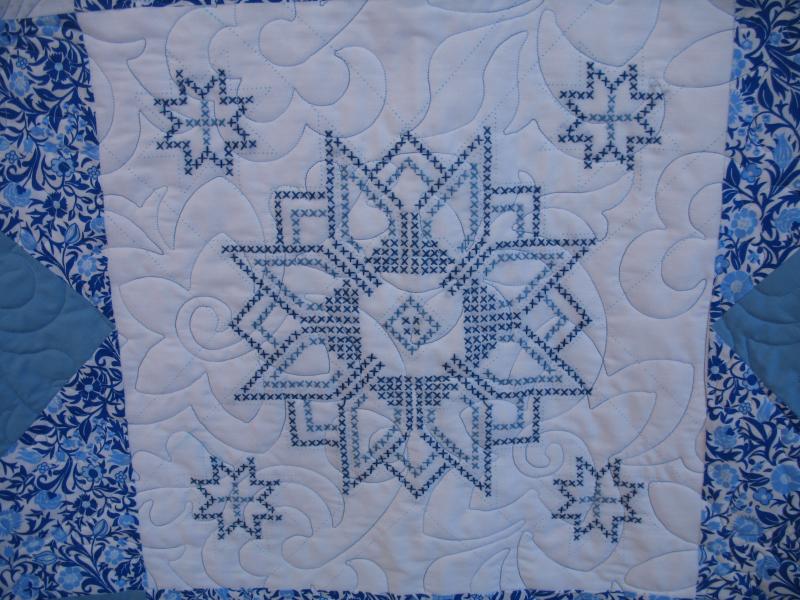 Patti's Blue Cross-Stitch Quilt